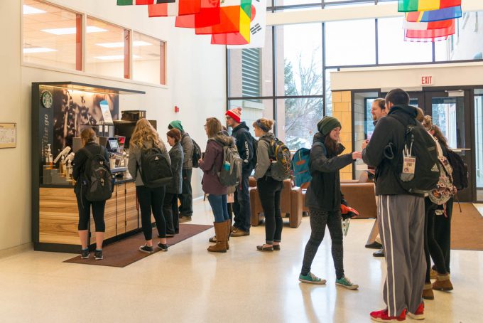 The Starbucks kiosk is located in Honsey Hall.