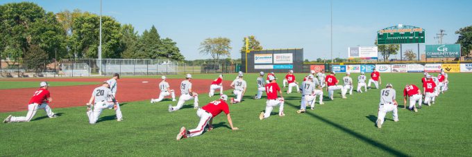 Baseball players at Franklin Rogers Park during fall practice