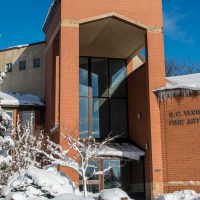 Ylvisaker Fine Arts Center with winter snowfall