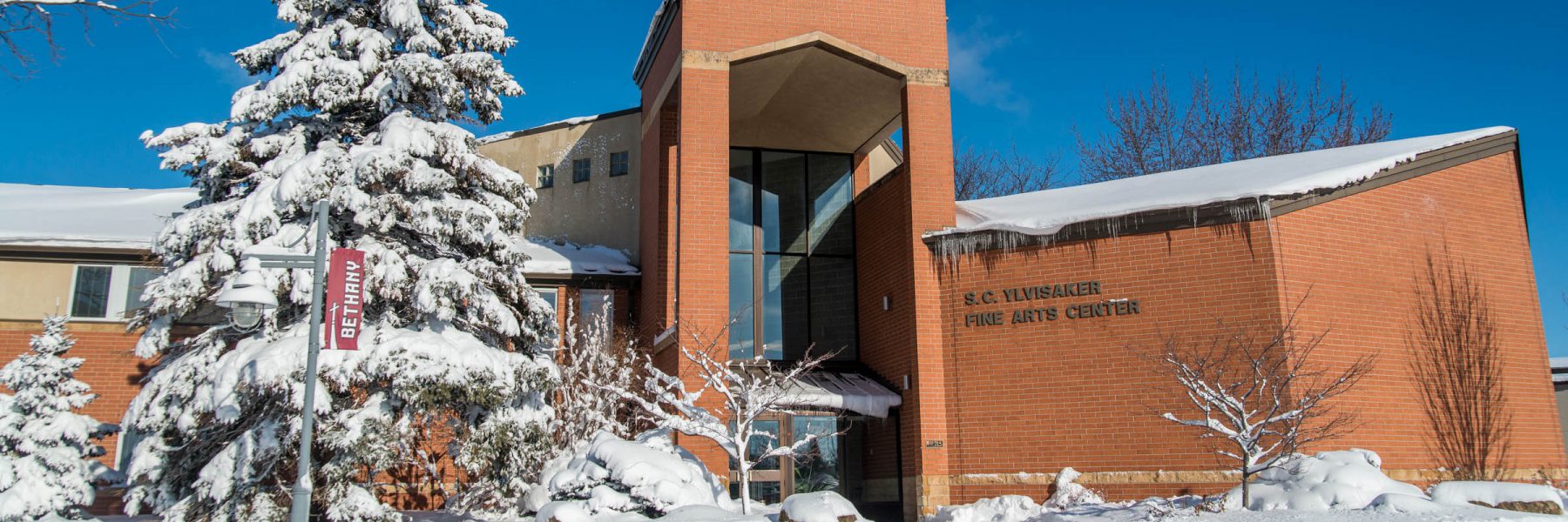 Ylvisaker Fine Arts Center with winter snowfall