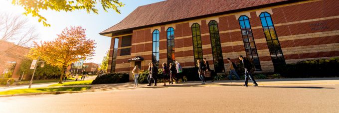 Students walking by Trinity Chapel