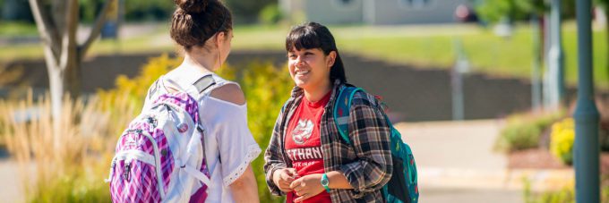 Female students talking outside