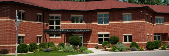 Exterior of Edgewood Place - a 2 story brick building for upperclass women