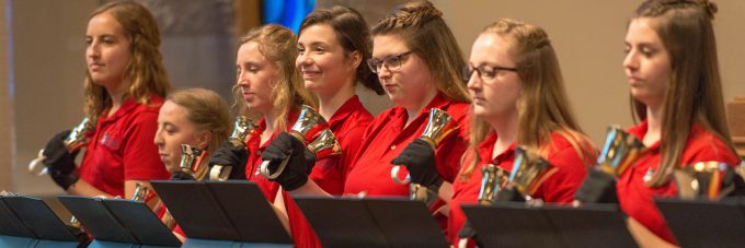 Handbell choir playing in Trinity Chapel.