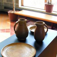 Pottery on display in the Ylvisaker Fine Arts Center gallery.