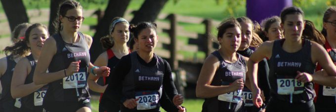 Members of the Bethany Vikings Cross Country team participating in a race.