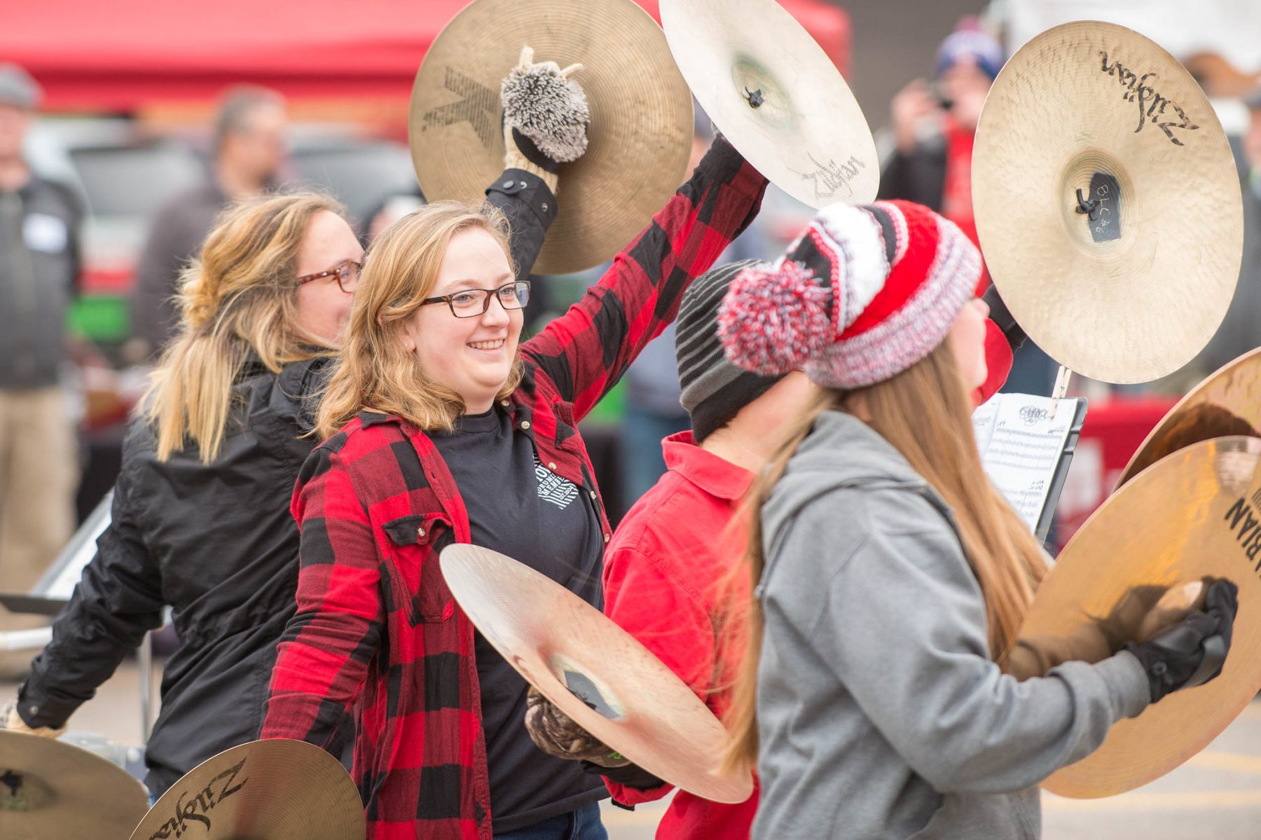 Four band members crash cymbals at the 2018 Fall Festival