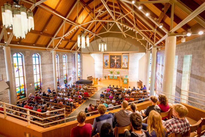 Inside Trinity Chapel during worship service