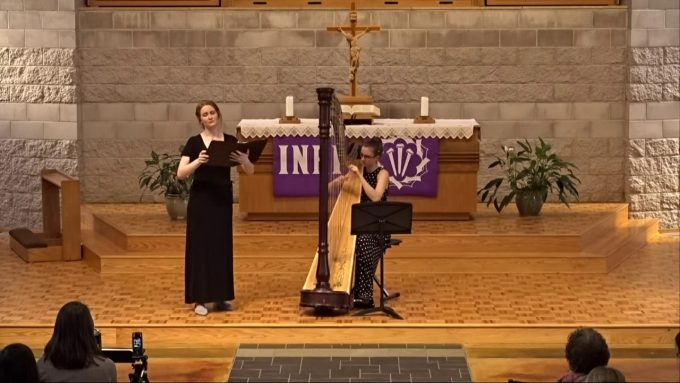 Bethany Lutheran College senior music major Cynthia Krause performs "Music from the Harp" in Trinity Chapel, March 2019.