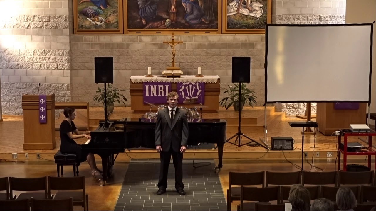 Bethany student Tony Cordes performing his voice recital in Trinity Chapel