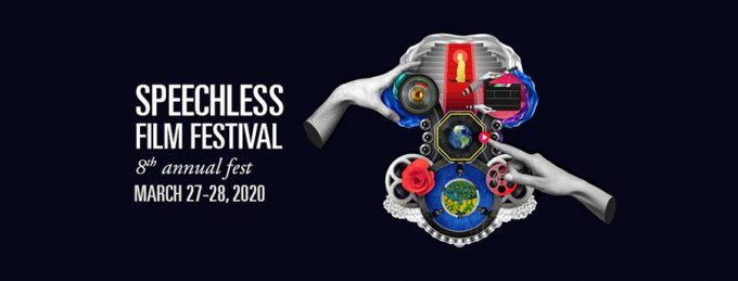 speechless film festival 8th annual fest March 27-28, 2020 - abstract graphic with gears and hands pointing