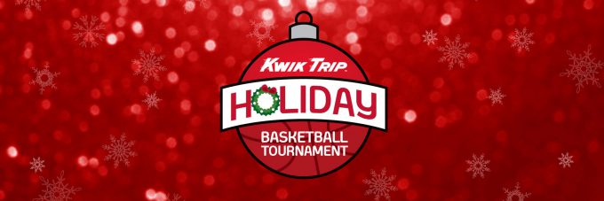 Kwik Trip Holiday Basketball Tournament logo on decorative background