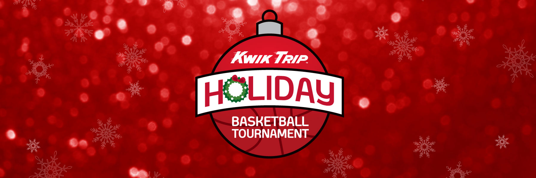 Kwik Trip Holiday Basketball Tournament logo on decorative background