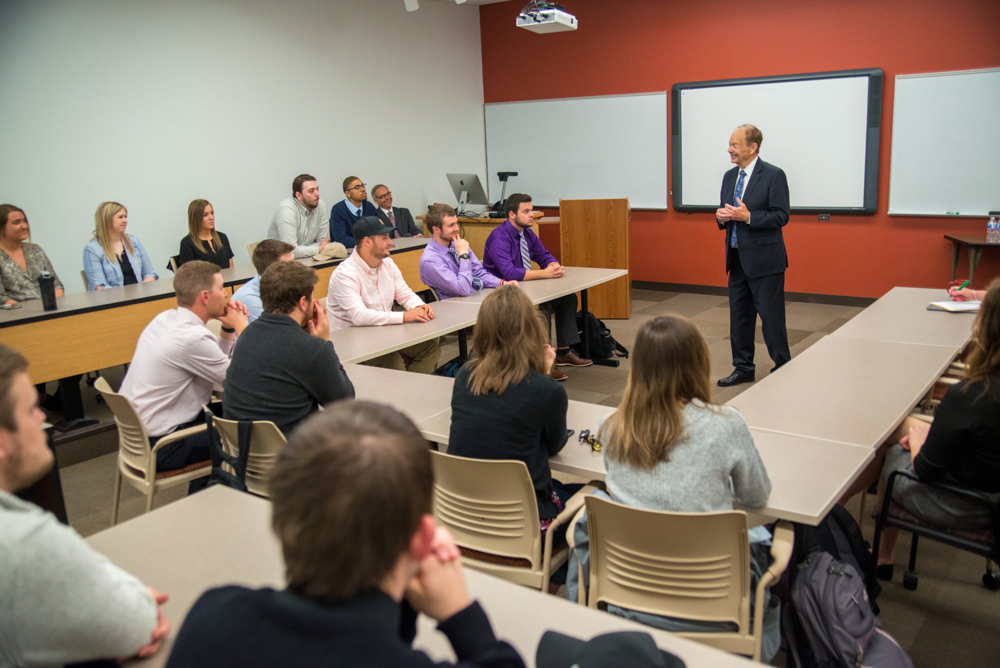 Glen Taylor speaking to a room of college students