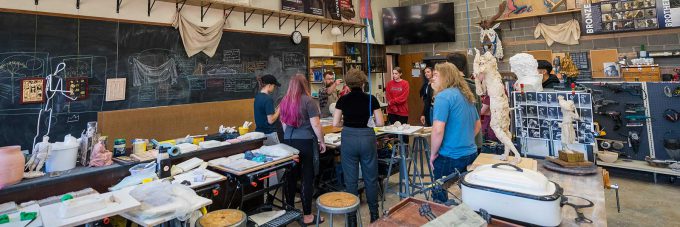 sculpture room with students