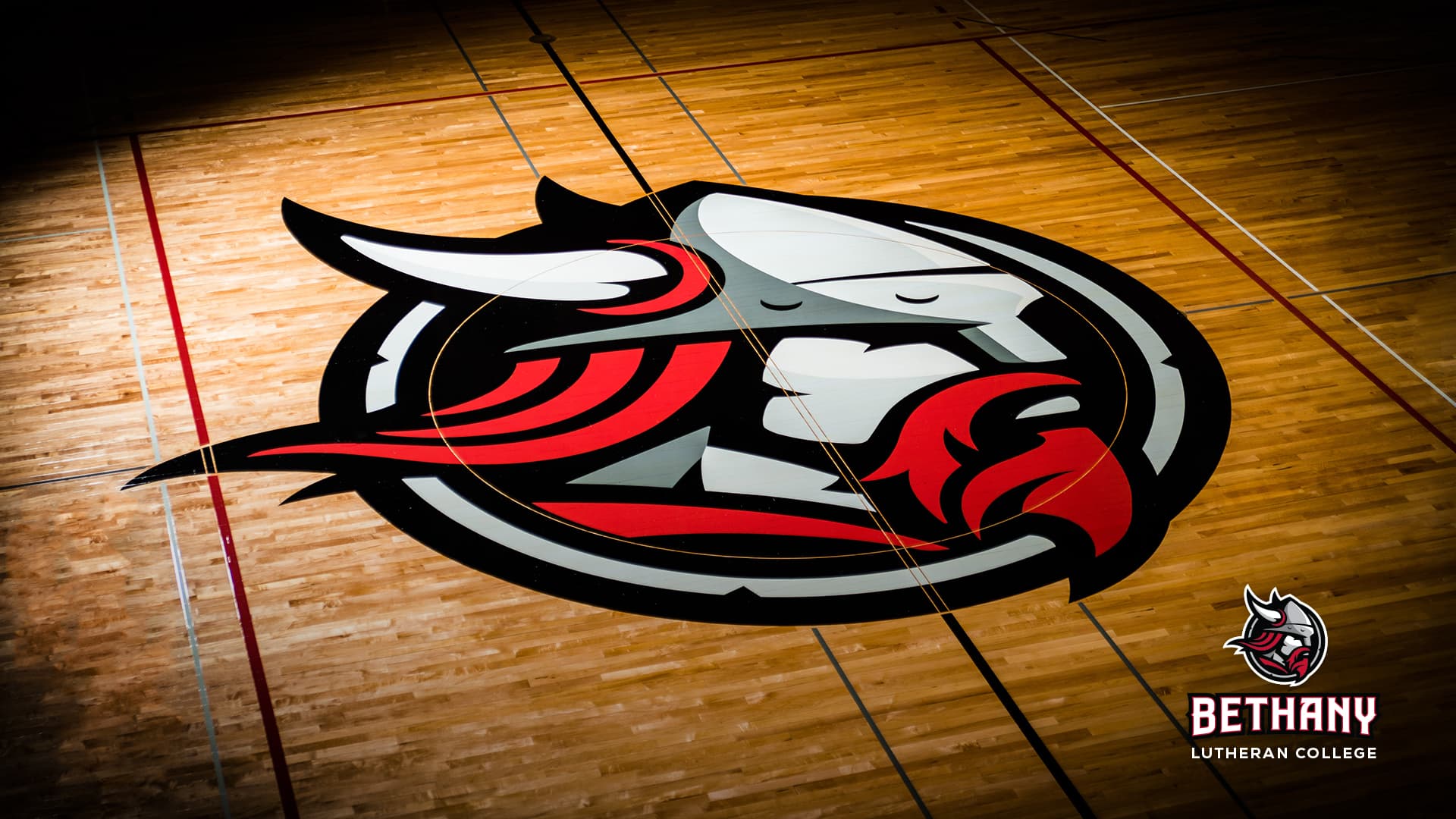 Desktop wallpaper photo of Bethany logo on gym floor