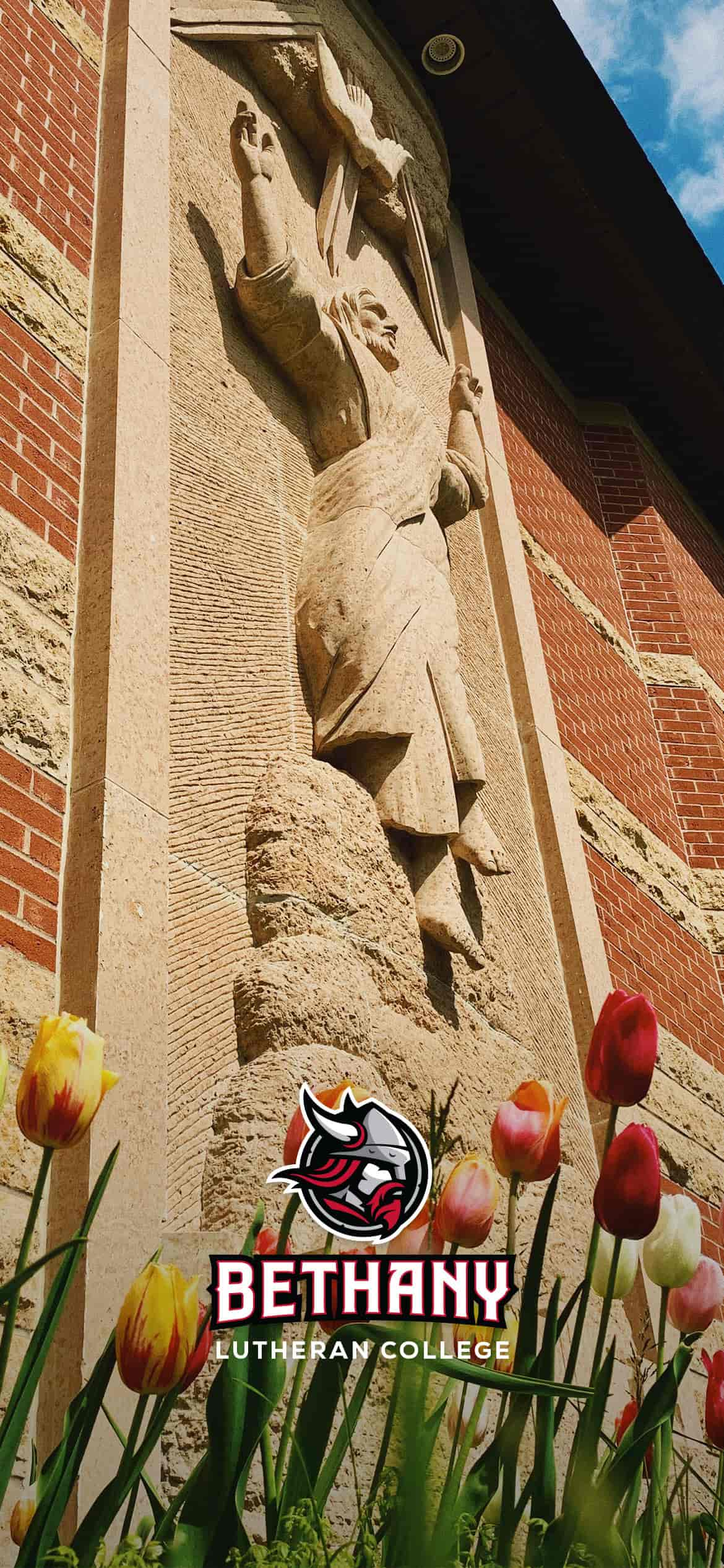 Phone wallpaper photo of Trinity Chapel with tulips