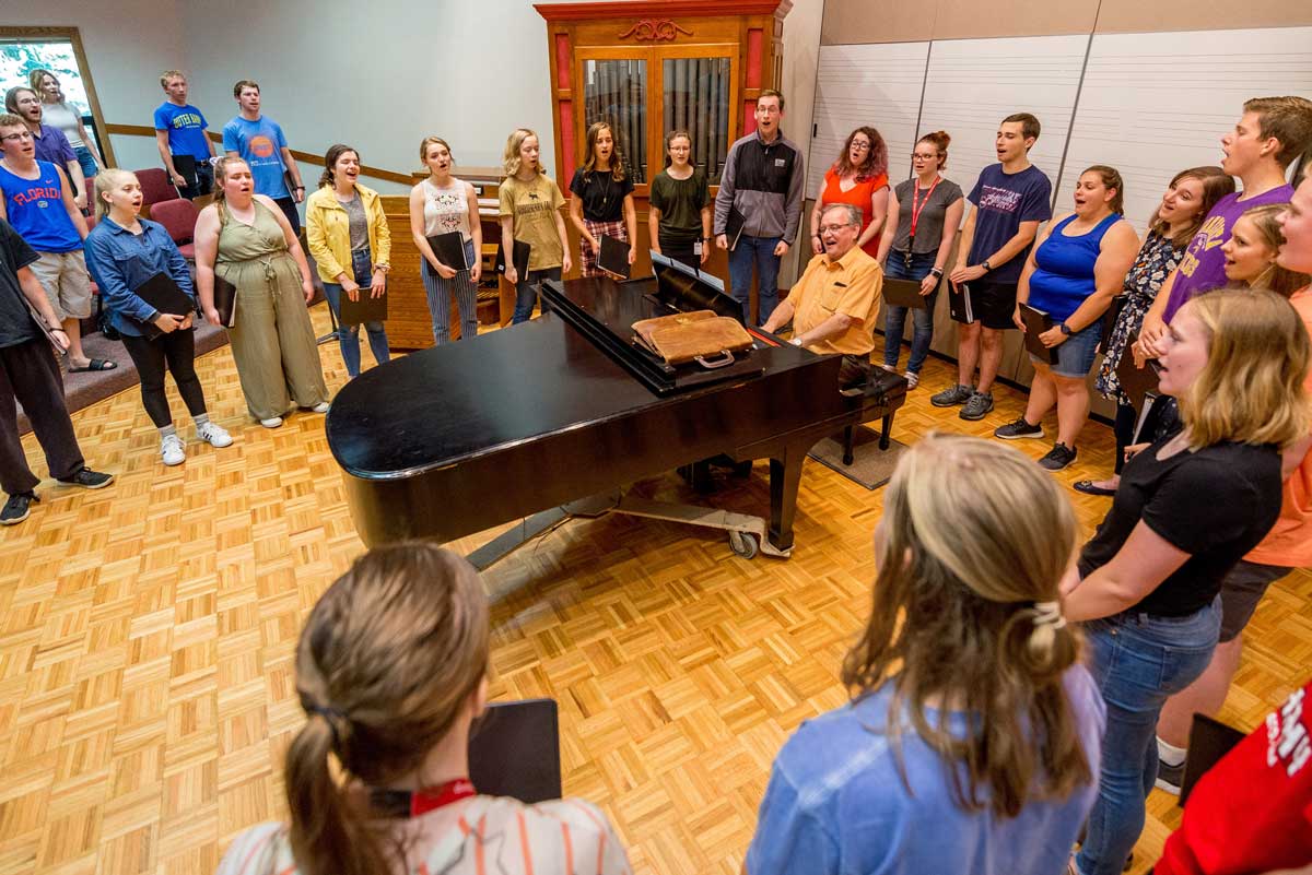 Bethany Choir group practicing, Bethany Magazine